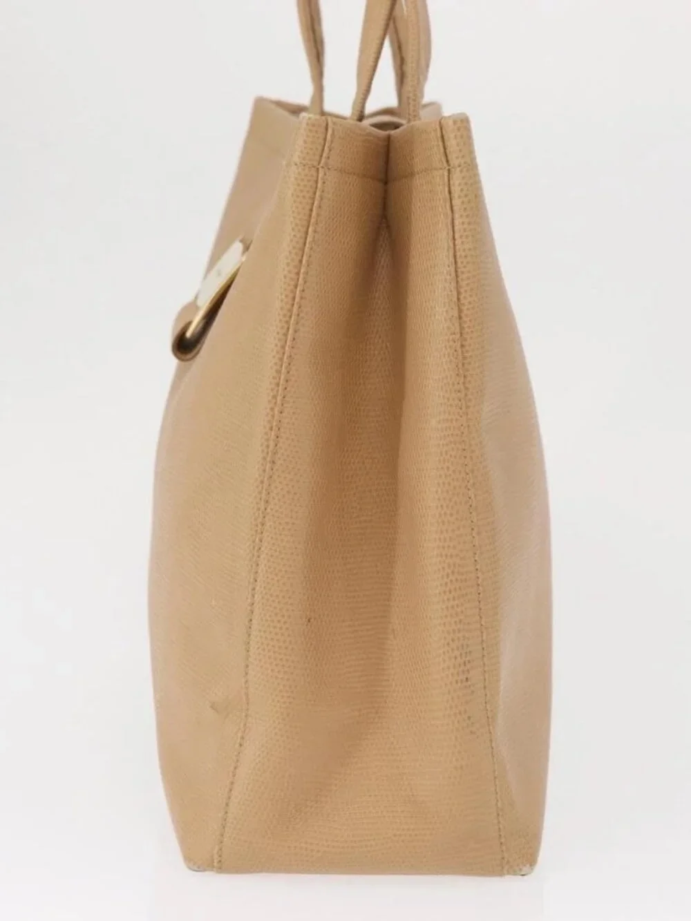 Salvatore Ferragamo Vala Tote Bag Leather Beige Gold Auth ka1447